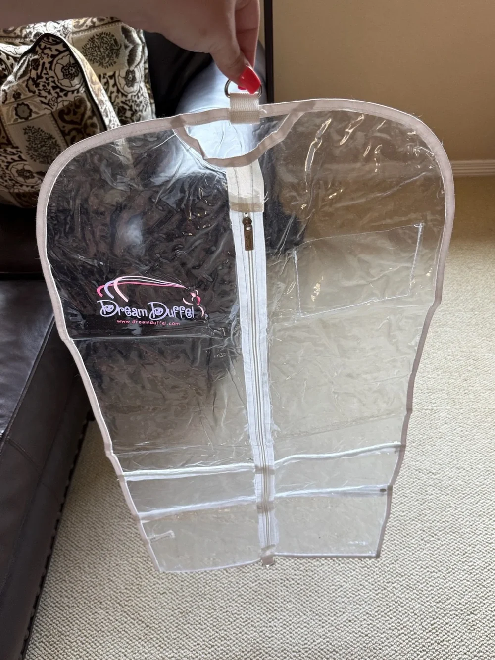 clear gusseted garment bag with fabric trim - dream duffel!
